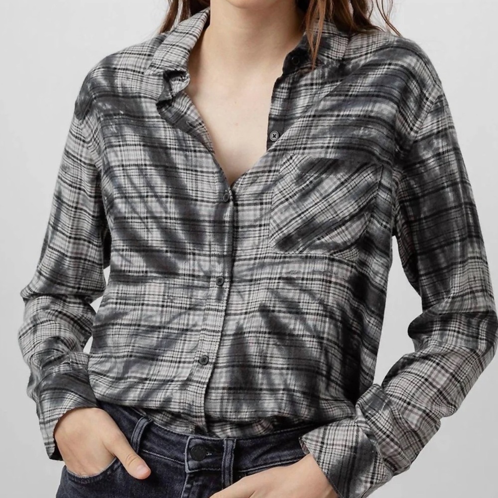 NWT Rails Milo Black Swirl Tie Dye Shirt Size XS Button Front Long Sleeve
